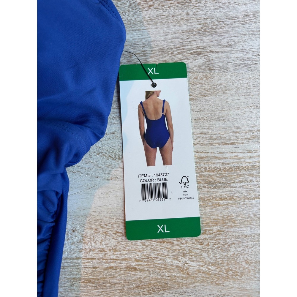 DKNY Size XL Womens Blue Ruched Ruffle V-Neck One Piece Swimsuit 1943727 - Picture 5 of 5